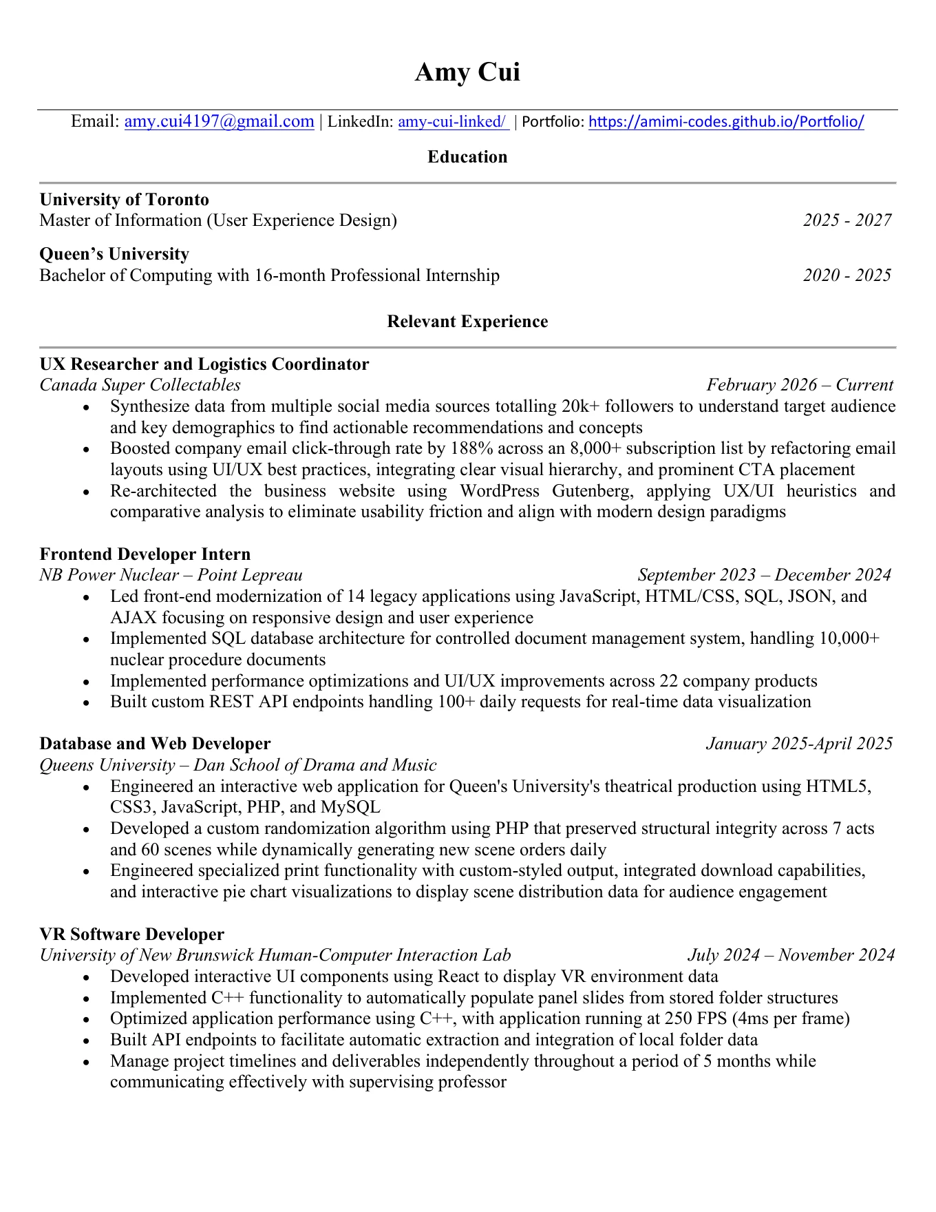 Amy Cui resume, page 1